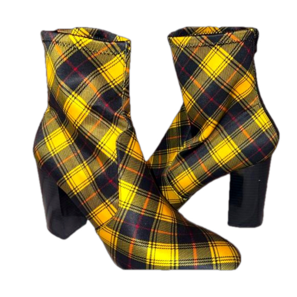 Aldo Women's Lovelee Black Yellow Satin Heel Ankle Booties Size 11M Hand Made